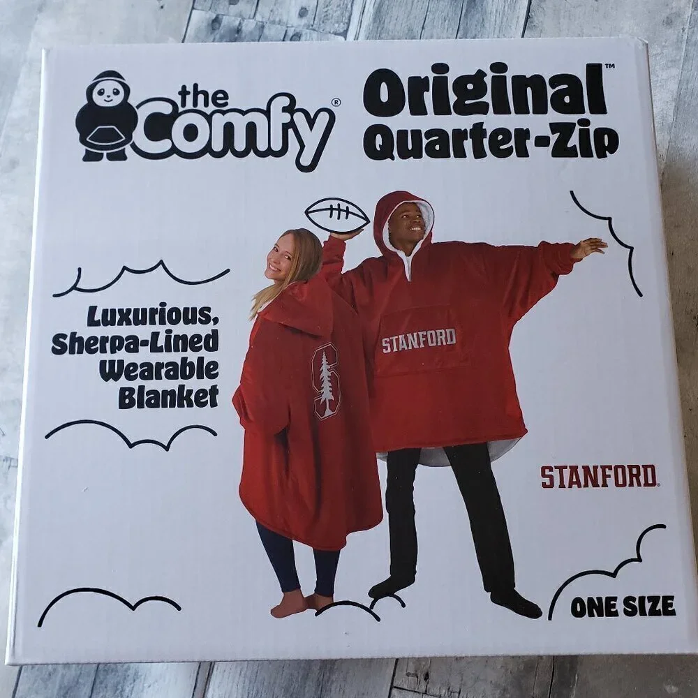 NWT THE COMFY Sherpa 1/4-Zip Stanford University hoodie-style wearable blanket